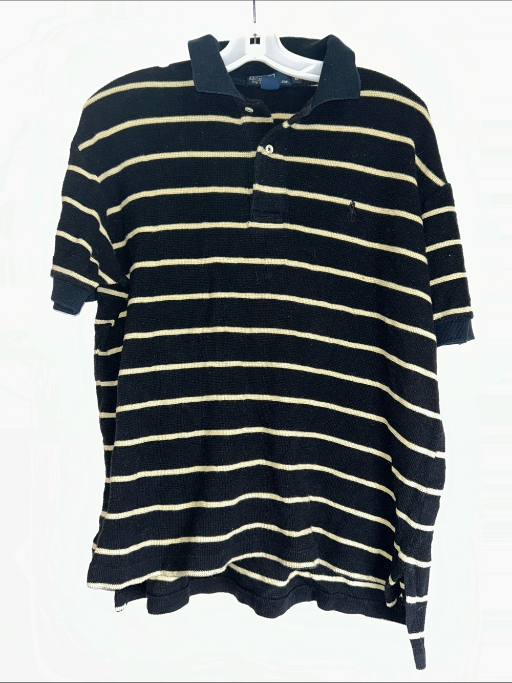 Polo by Ralph Lauren Black Polo with Cream Stripes textured